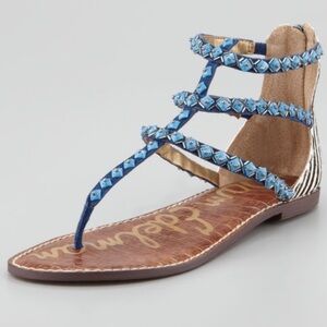 Sam Edelman Blue Beaded Gladiator Sandals, size 10.5